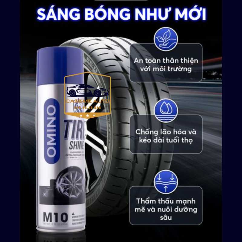 Dung Dịch Dưỡng Bóng Lốp Ô Tô OMINO M10 500ml, Phục Hồi Nhựa Đen, Chống Bạc Màu, Làm Bóng Vỏ Xe – Hàng Nhập Khẩu