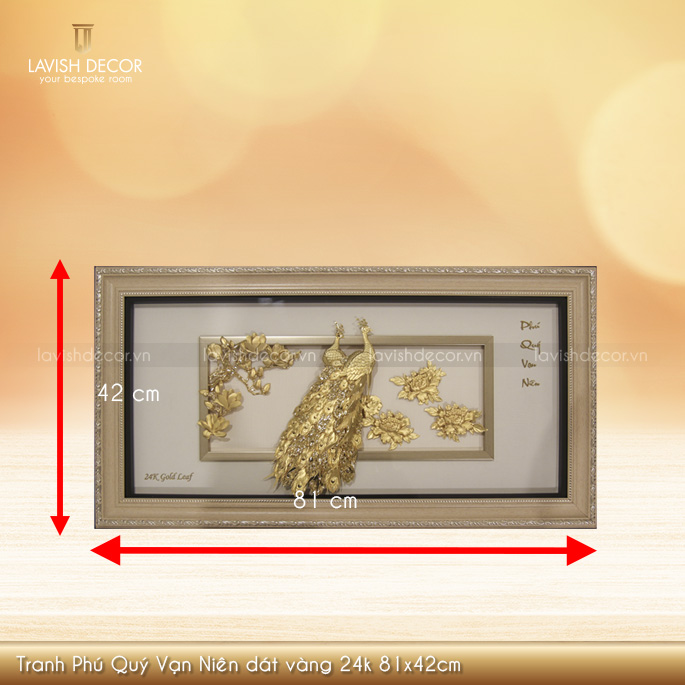Tranh Phú Quý Vạn Niên dát vàng 24k 81x42cm khổ ngang