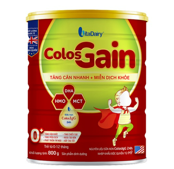 Sữa bột Colos Gain 0+ 800g giúp bé tăng cân hiệu quả, giảm táo bón, miễn dịch khỏe - VitaDairy