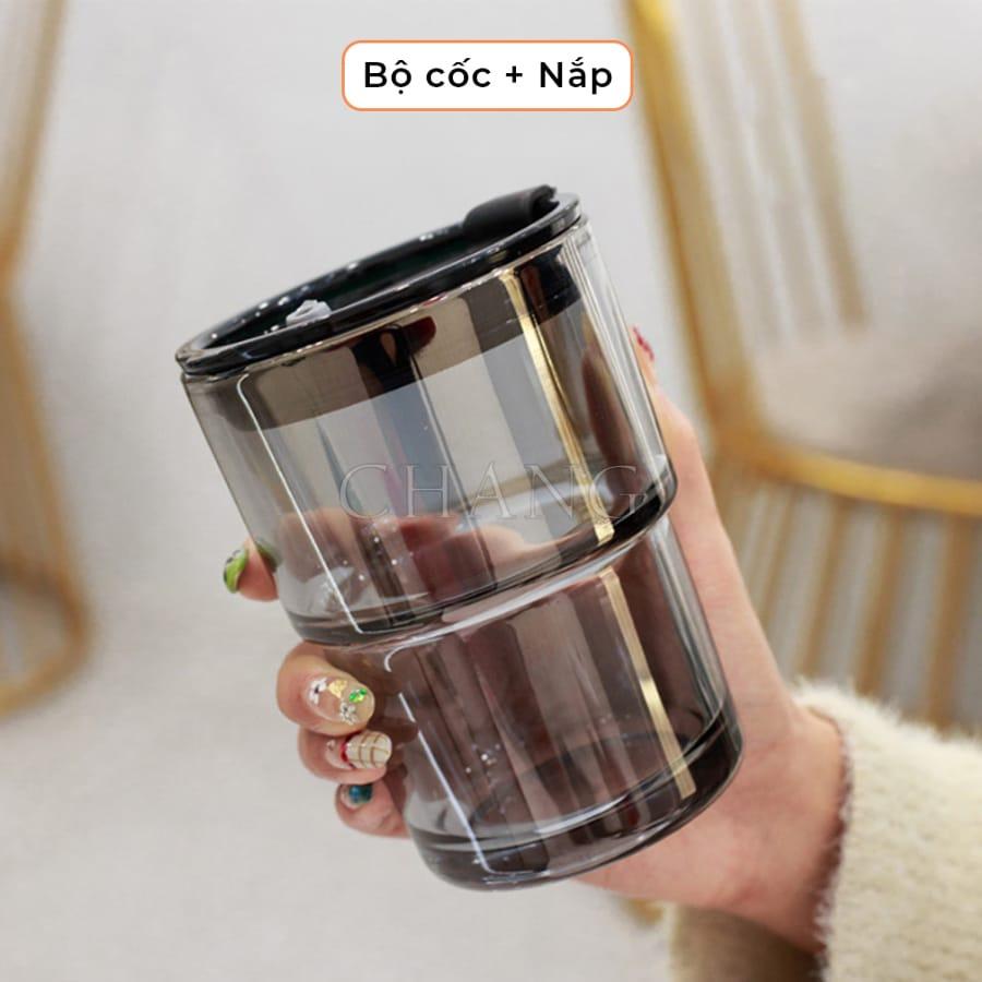Cốc Uống Nước Có Ống Hút, Ly Thuỷ Tinh Vỏ Da Có Nắp Và Ống Hút Dung Tích 420ML Và 450Ml Chịu Nhiệt -10 độ C đến 110 độ C