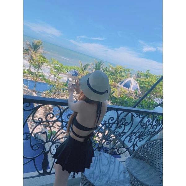 Đồ bơi nữ áo tắm nâng ngực chéo dây sang chảnh- Bikini đi biển 2 mảnh váy 2 tầng kín đáo- shopnabi VAY2TANG_NGUCCHEODAY
