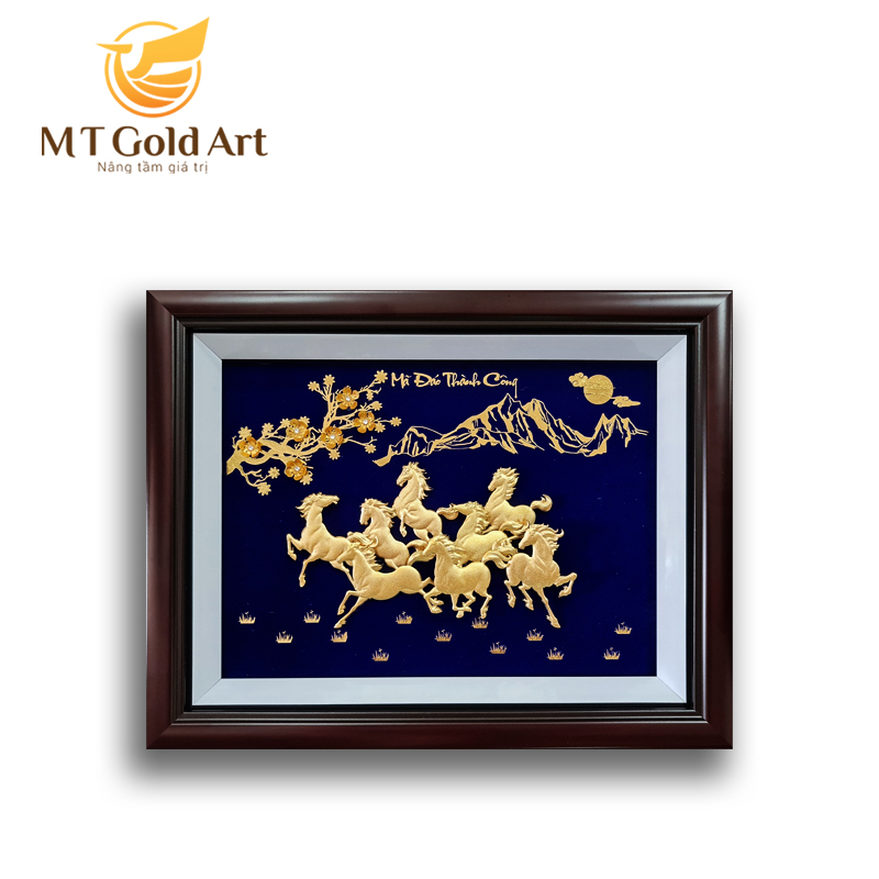 Tranh mã đáo thành công dát vàng 24k MT Gold Art (27x34cm) - Hàng chính hãng, trang trí nhà cửa, phòng làm việc, quà tặng sếp, đối tác, khách hàng, tân gia, khai trương 