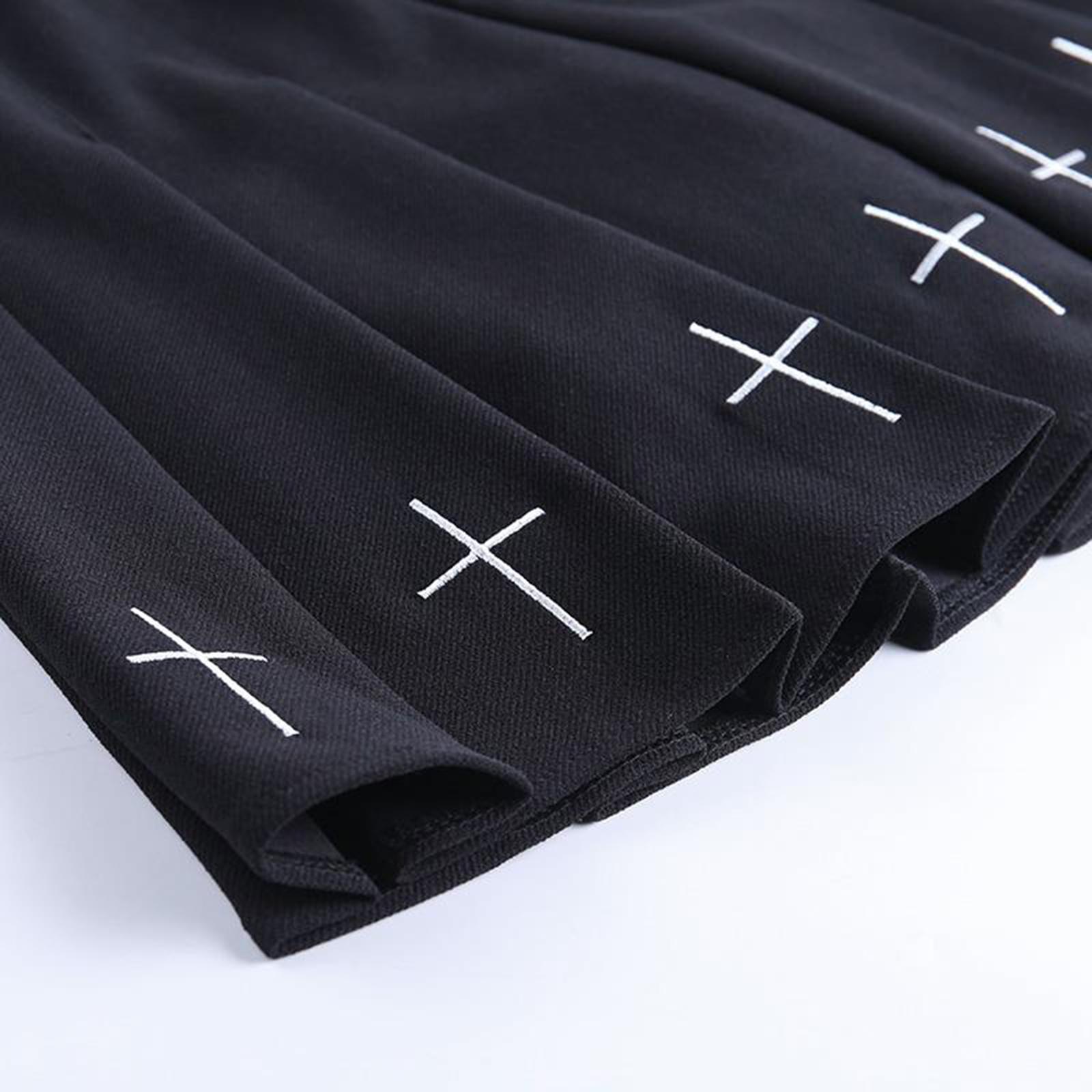 Girls Punk Cross Embroidery Skirts Pleated Women High Waist Mini Skirts Cross Female Black Skirts Cosplay Costumes Skirts