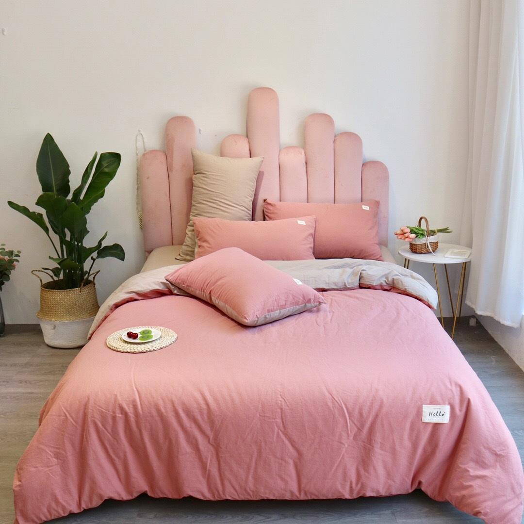 Bộ Chăn Ga Giường Lidaco Cotton Tici Cao Cấp Nhiều Mẫu Lựa Chọn - Hồng Ga Be - 1M6X2M - Nệm Dày 16 - 20Cm