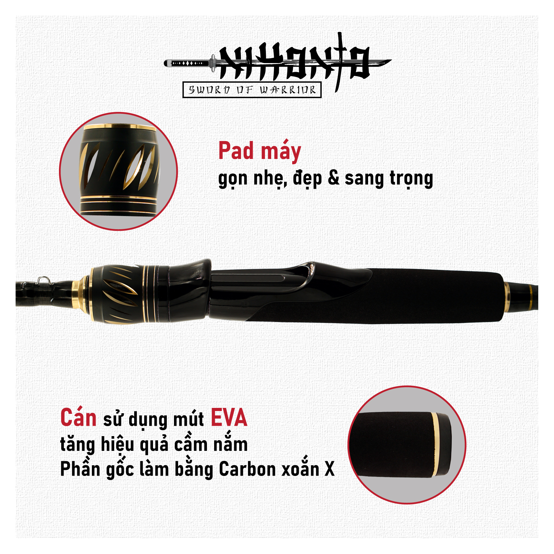 Cần câu Nihonto 272RF-2 (gắn máy đứng) - lure mồi giả cá lóc chẽm