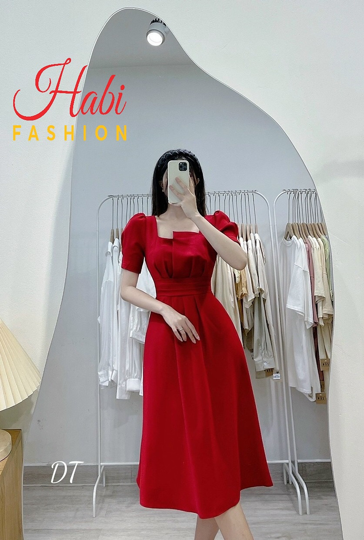 Đầm thiết kế cao cấp, Đầm dự tiệc sang chảnh cổ vuông xếp ly eo tay bồng nhẹ xinh lung linh