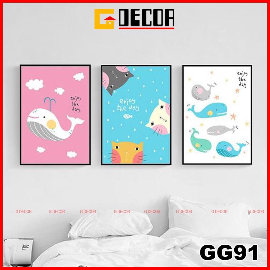 Tranh treo tường canvas 3 bức phong cách hiện đại Bắc Âu 91, tranh anime trang trí phòng cho bé, phòng khách, phòng ngủ