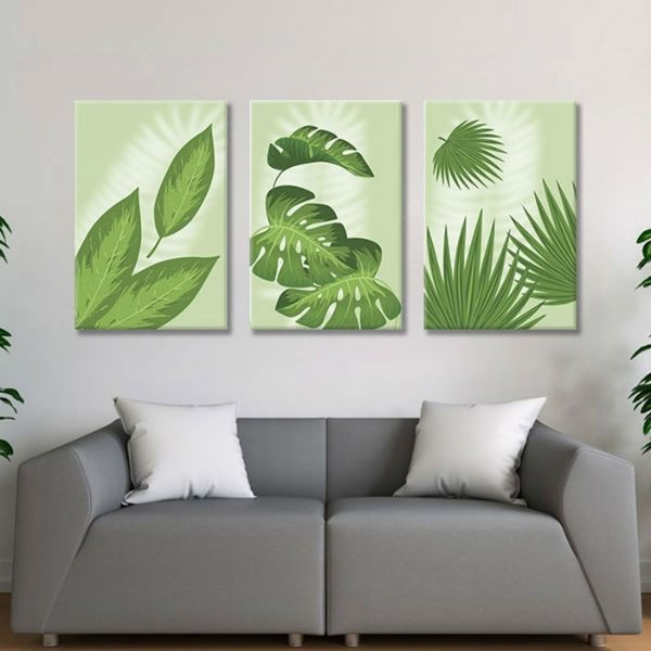 Bộ 3 Tranh Canvas Viền Composite "Lá Xanh" W097
