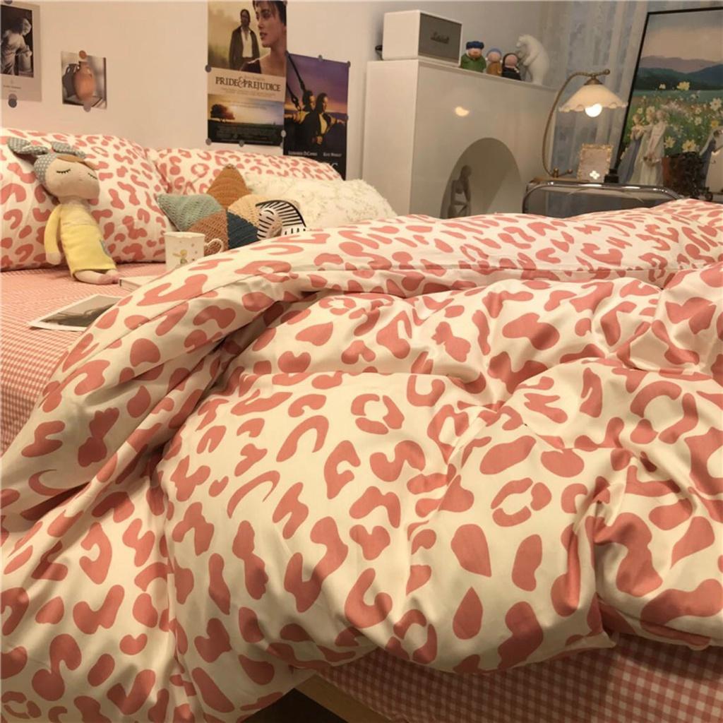 Bộ chăn ga gối cotton poly M2T bedding da bell hồng, vỏ chăn, ga giường và 2 vỏ gối