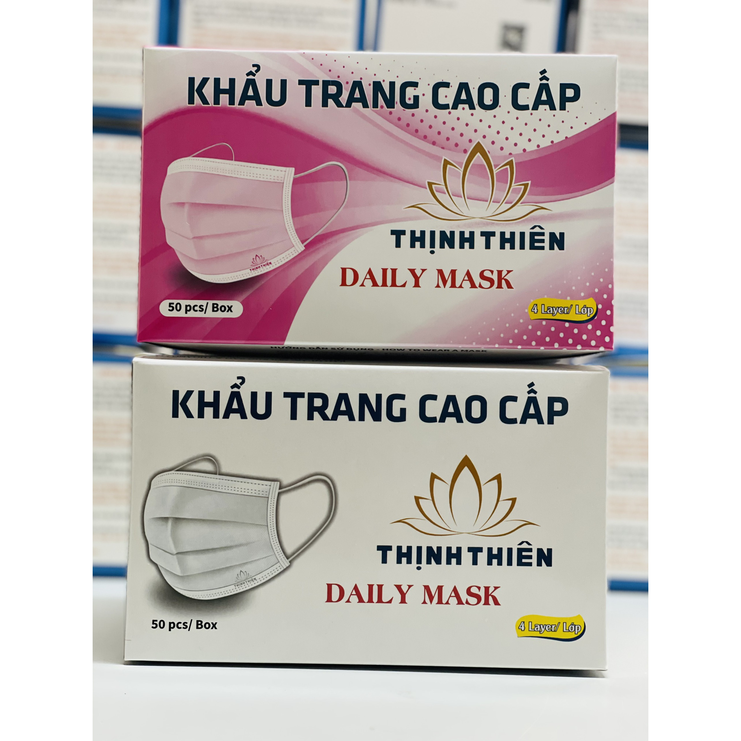 Combo 2 Hộp Khẩu Trang Y Tế 4 Lớp Thịnh Thiên (Trắng-Hồng)