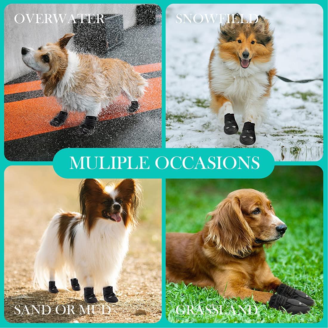 4 PCS Boots Dog, giày không thấm nước cho chó có dây đai phản chiếu không linh hoạt bằng vải máy bay chiến đấu mạnh mẽ cho chó
