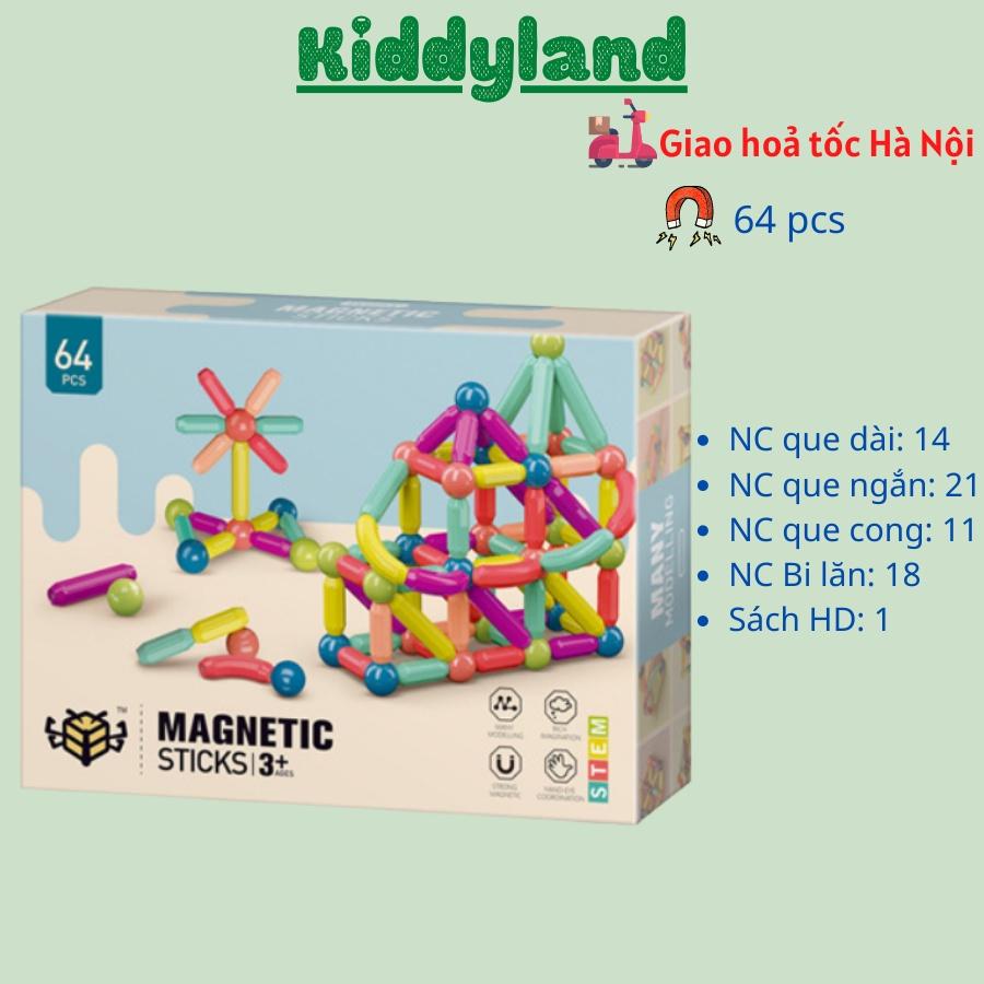 Đồ chơi Que từ tính tròn lắp ráp xếp hình khối nam châm MAGNETIC STICKS 64 chi tiết