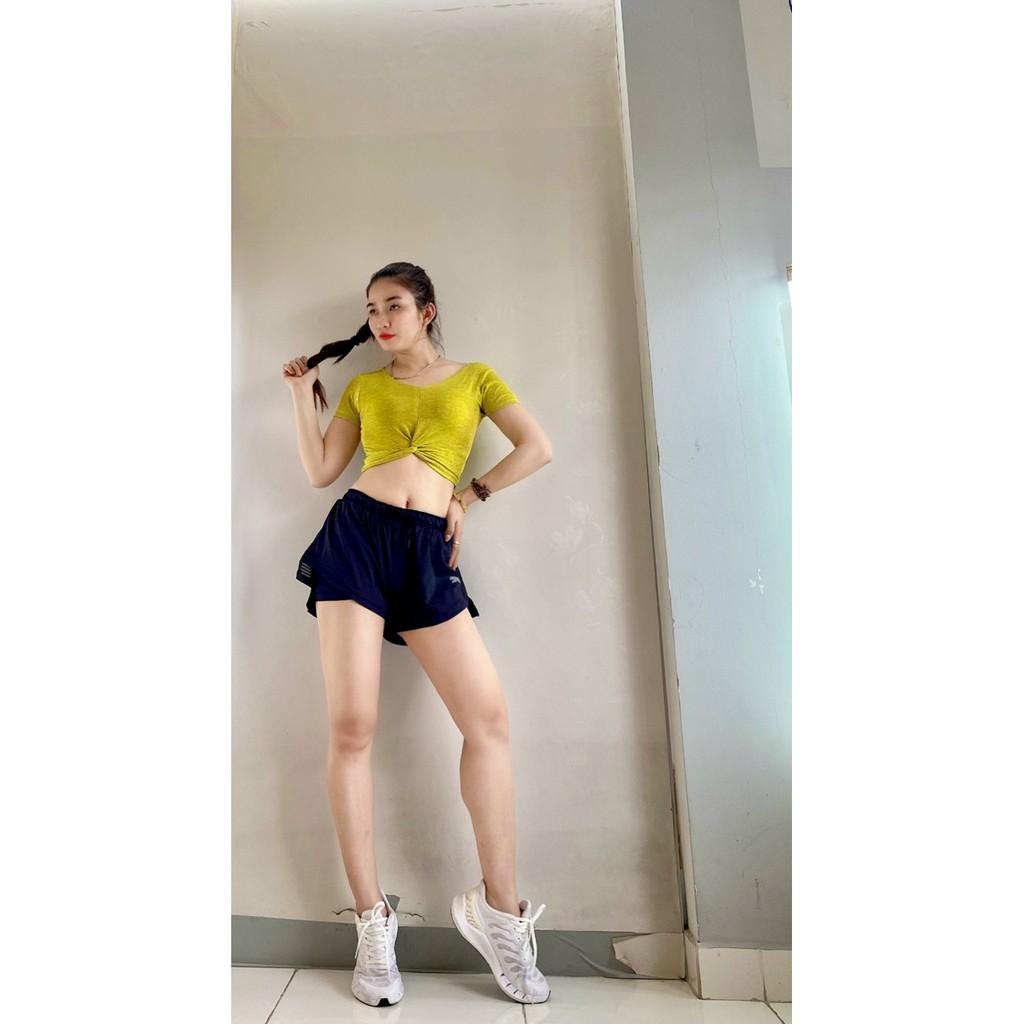Đồ tập gym nữFreeshipÁo tập dáng croptop xoắn vạt tập gym yoga aerobic