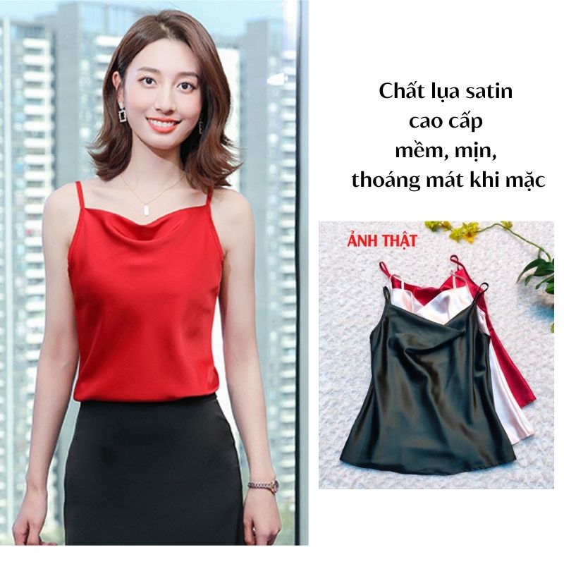 Áo hai dây lụa nữ cổ đổ mặc trong vest chất vải satin cao cấp thoáng mát khi mặc - AO0036