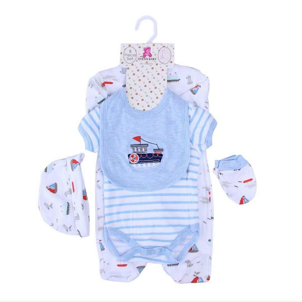 Set sơ sinh 5 chi tiết Body + mũ + yếm + bao chân tay LittleDuck cho bé