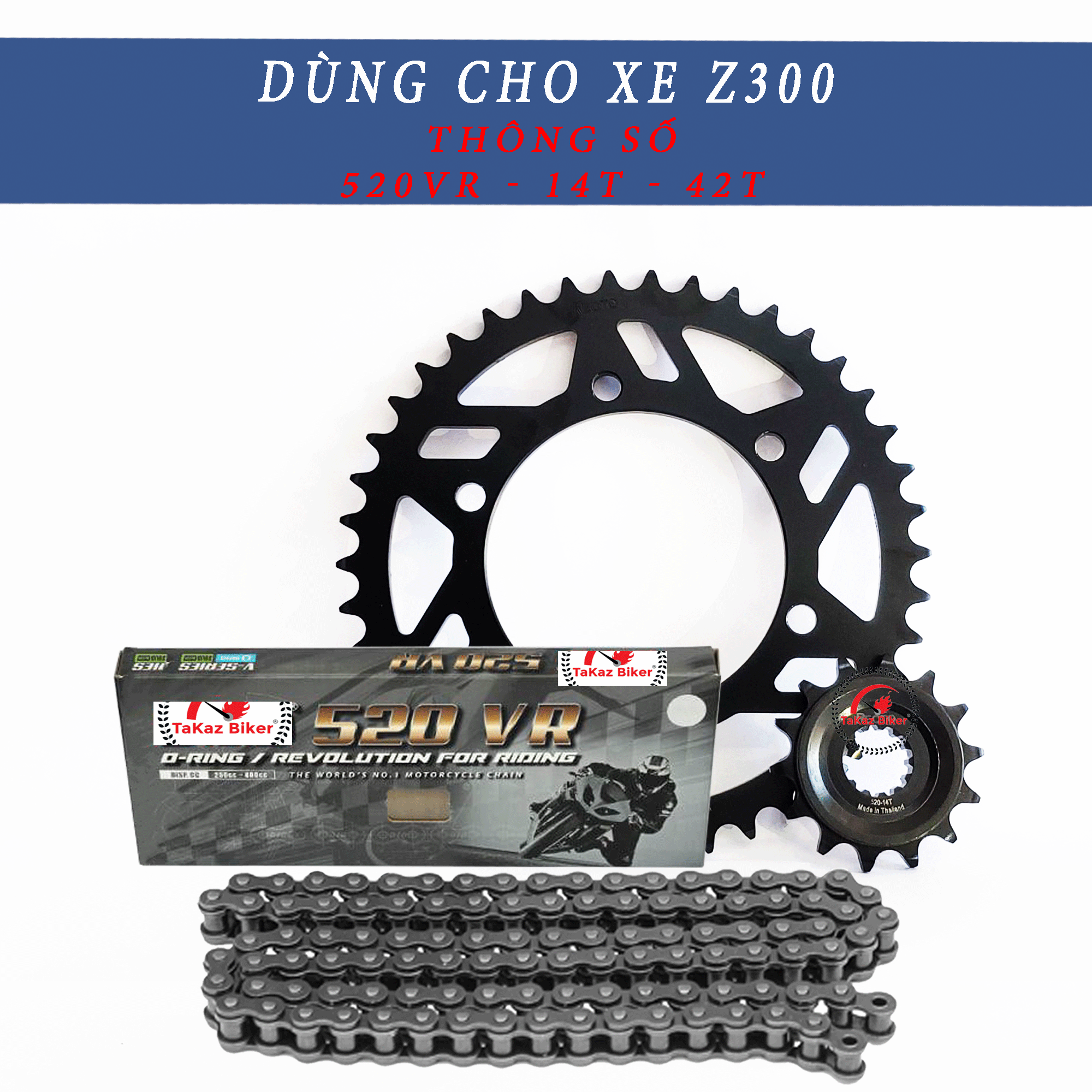 Bộ Sên Nhông Đĩa Phốt Cao Su 520RV O-Ring màu đen Dùng Cho Xe Z300