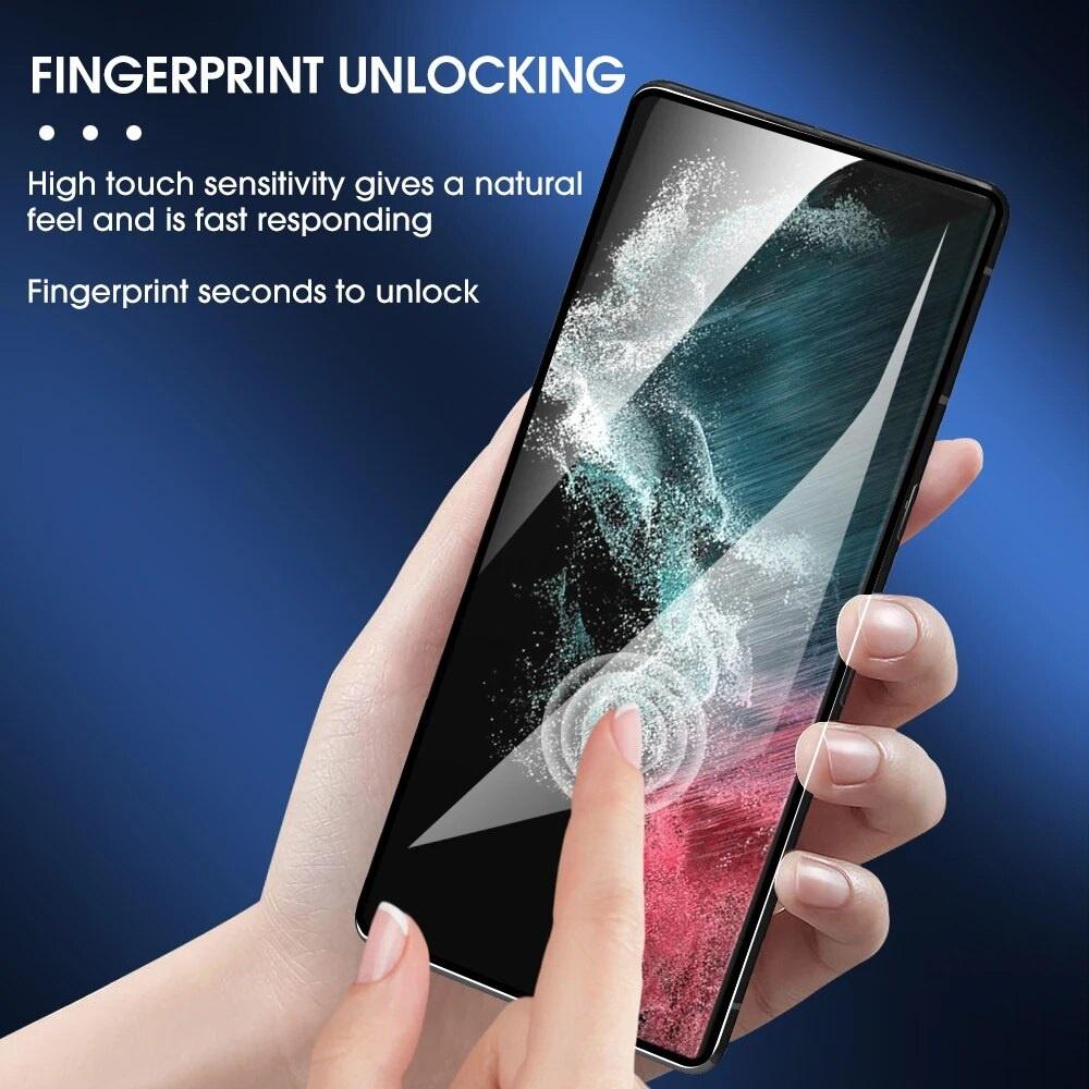 Miếng dán kính cường lực chống nhìn trộm cho Samsung Galaxy S24 Ultra hiệu ANANK 3D - Mỏng 0.33mm, vác mép 3D, Độ cứng 9H, cảm biến vân tay nhạy - Hàng nhập khẩu