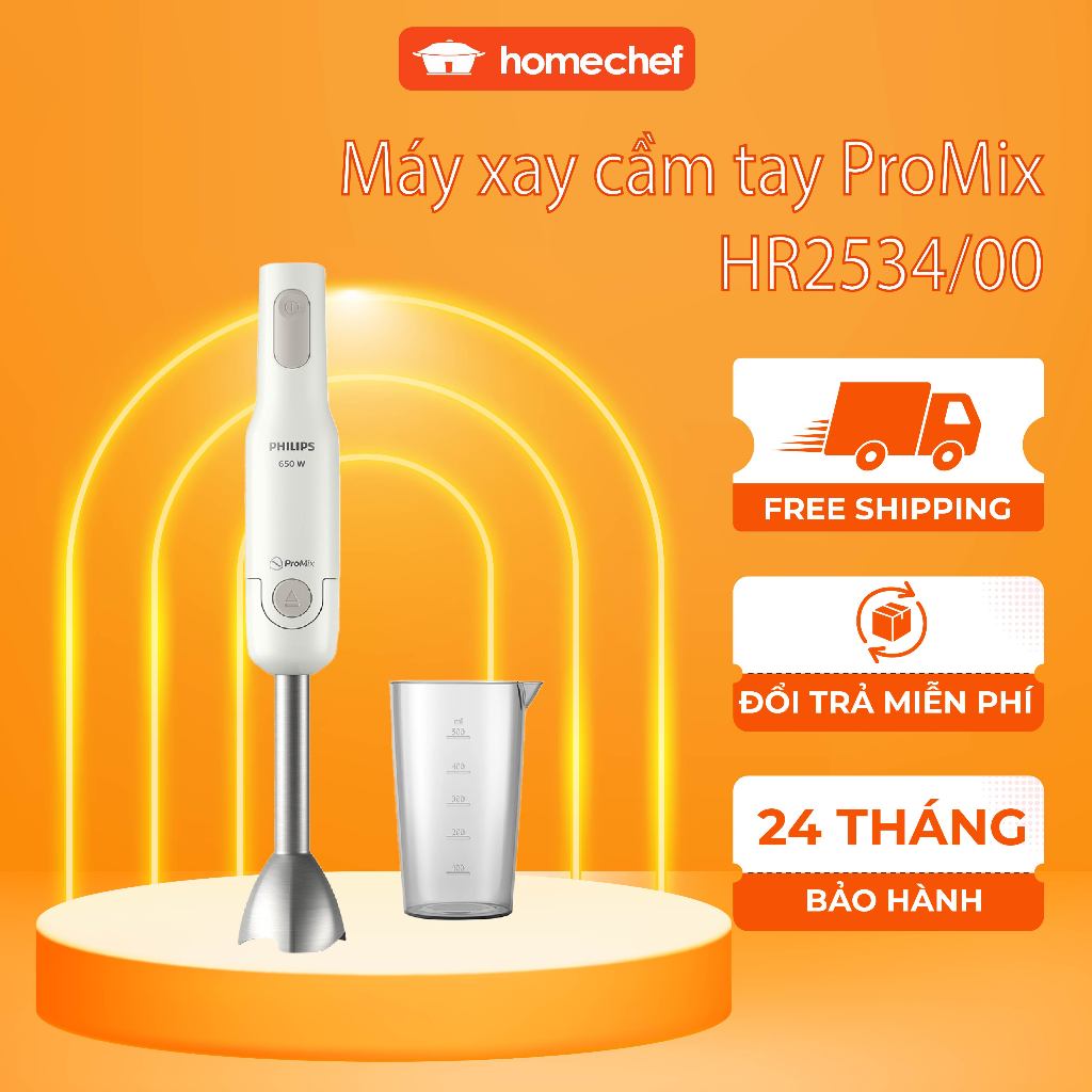 Máy Xay Cầm Tay Philips HR2534 650W Lưỡi Xay Inox, Xay Đa Năng – Hàng Chính Hãng, Bảo Hành 2 Năm