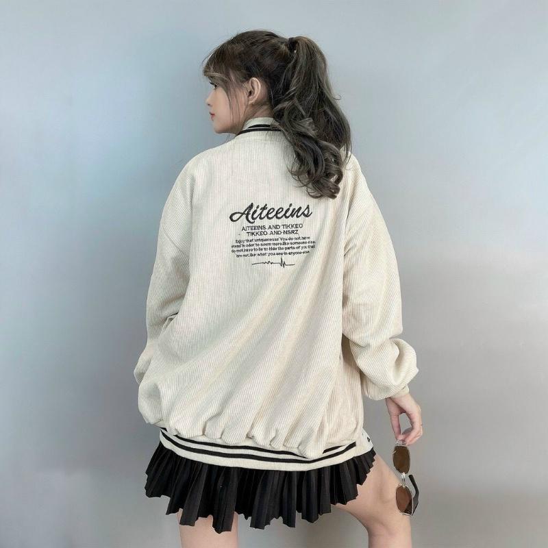 Áo khoác bomber nhung nữ nam unisex gió jacket cúc bấm form rộng local brand ulzzang phong cách hàn quốc đep TIKKEO