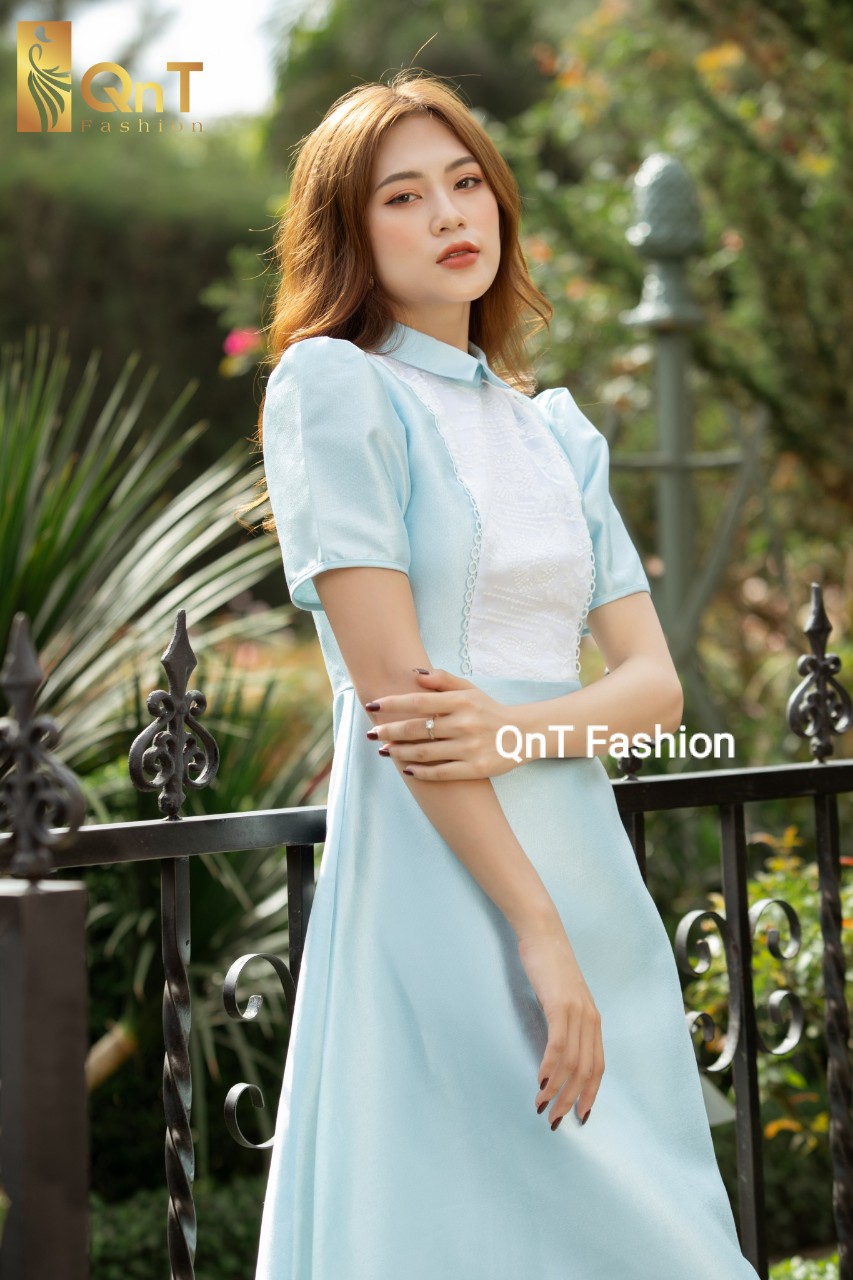 Đầm dự tiệc thiết kế dáng xòe-Đầm tafta xanh 2 lớp chân A đi tiệc,đi làm hay đi chơi