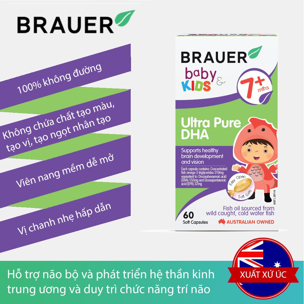 DHA dầu cá tuyết tinh khiết cho trẻ sơ sinh, trẻ nhỏ Brauer DHA Úc giúp phát triển trí não, tăng khả năng tập trung, cải thiện thị lực-OZ Slim Store