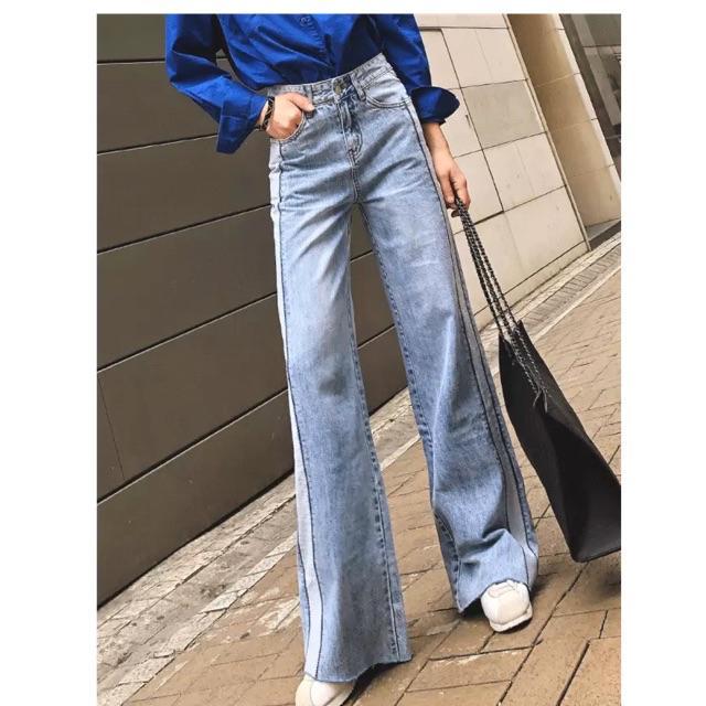 Quần jean baggy suông ống rộng BIG SIZE phom rộng to dài, tua lai sọc viền cực đẹp 3291
