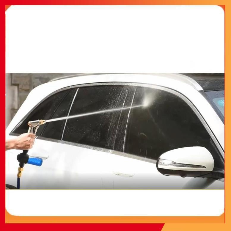 Bộ dây vòi xịt nước rửa xe, tưới cây . tăng áp 3 lần, loại 3m, 5m 206236 đầu đồng,đai,nối nhựa đen+ tặng mở chai