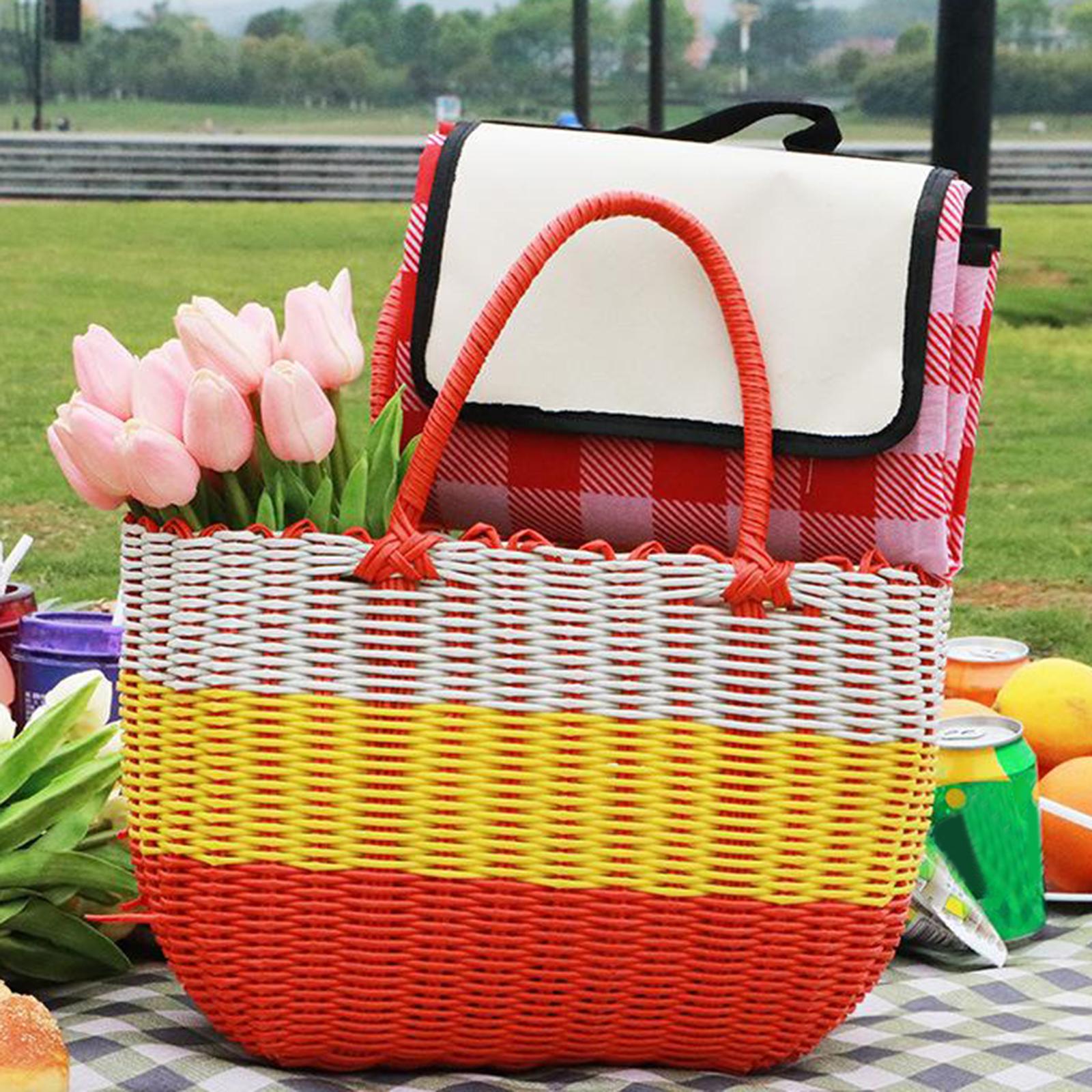 Portable Picnic Blanket with Waterproof PVC Backing, Damp-Proof Camping Beach Hiking Mat Tote Bag- Durable, Comfortable