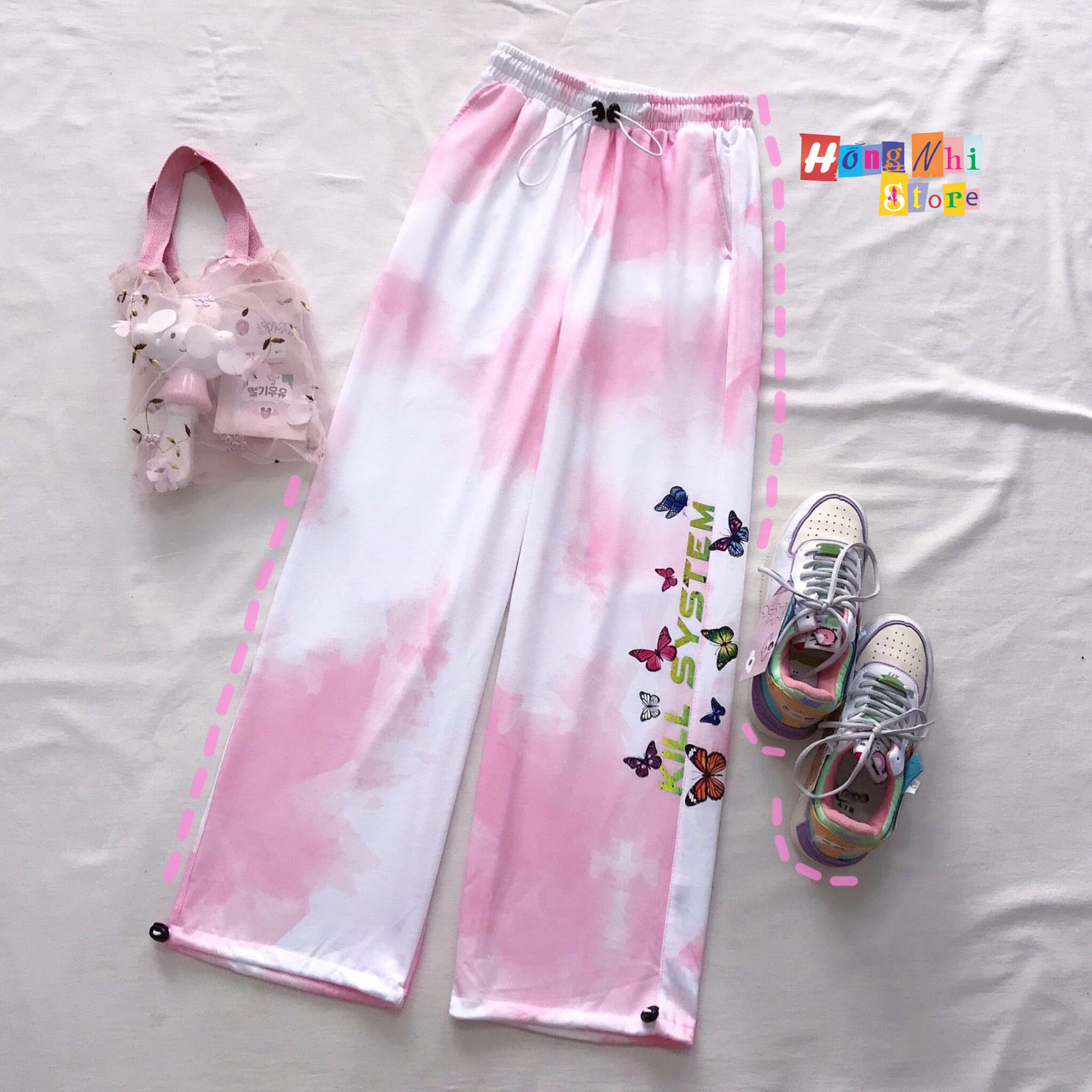 Quần Jogger Thun Dài Dây Rút Loang Màu Phản Quang Màu Hồng - Quần Thun Rút Dây Unisex - MM