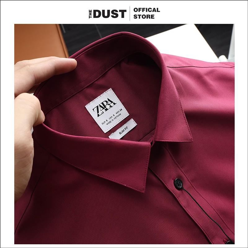 Áo sơ mi nam ngắn tay trơn cổ bẻ basic The Dust - Form slim fit - Sơ mi nam công sở vải cotton lụa cao cấp
