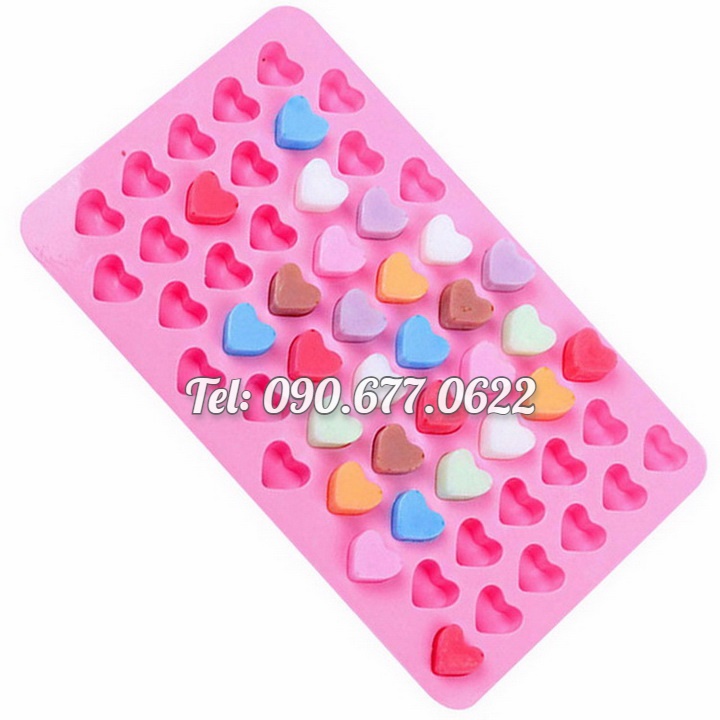 Khuôn silicone làm kẹo dẻo chip chip, socola, khuôn rau câu 55 trái tim - Mã số 1248
