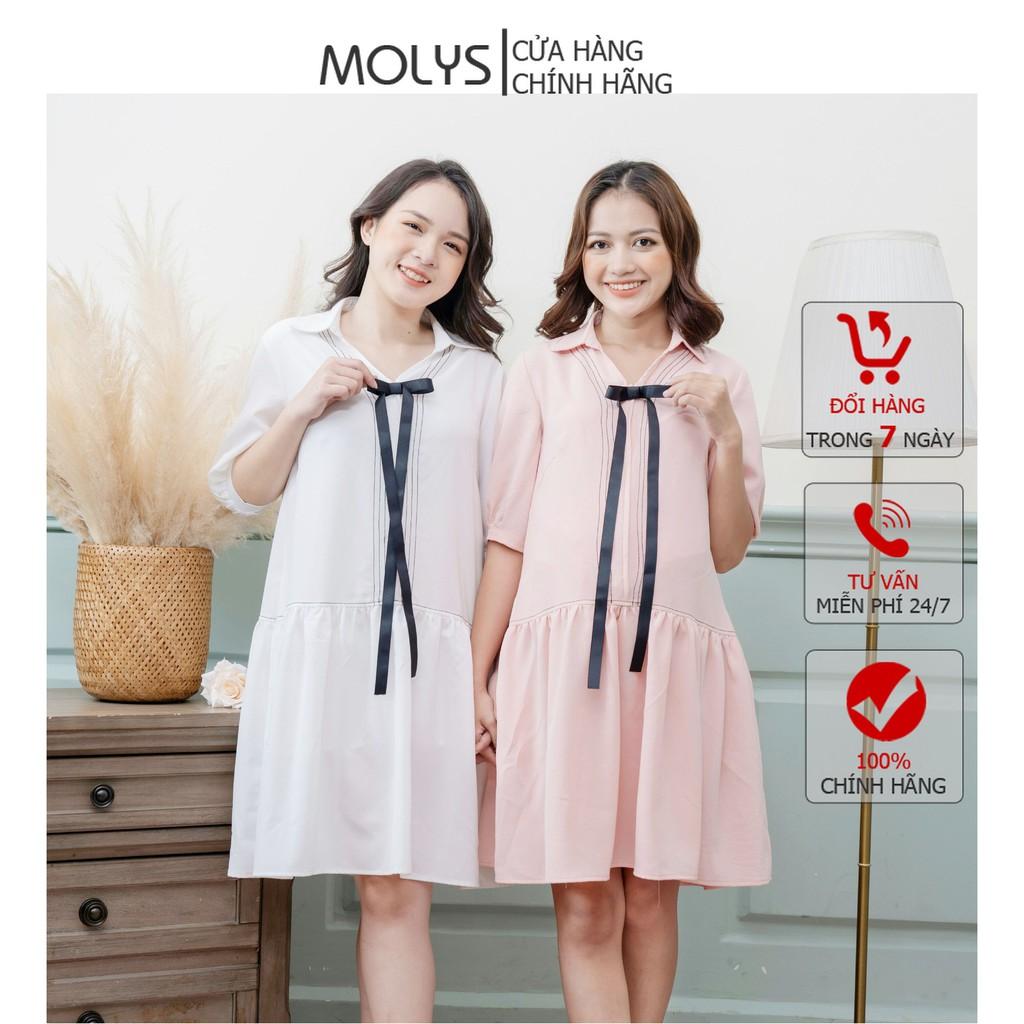 Đầm bầu công sở kết hợp cho con bú sau sinh sau sinh MOLYS M2361 đuôi cá kèm nơ điệu đà