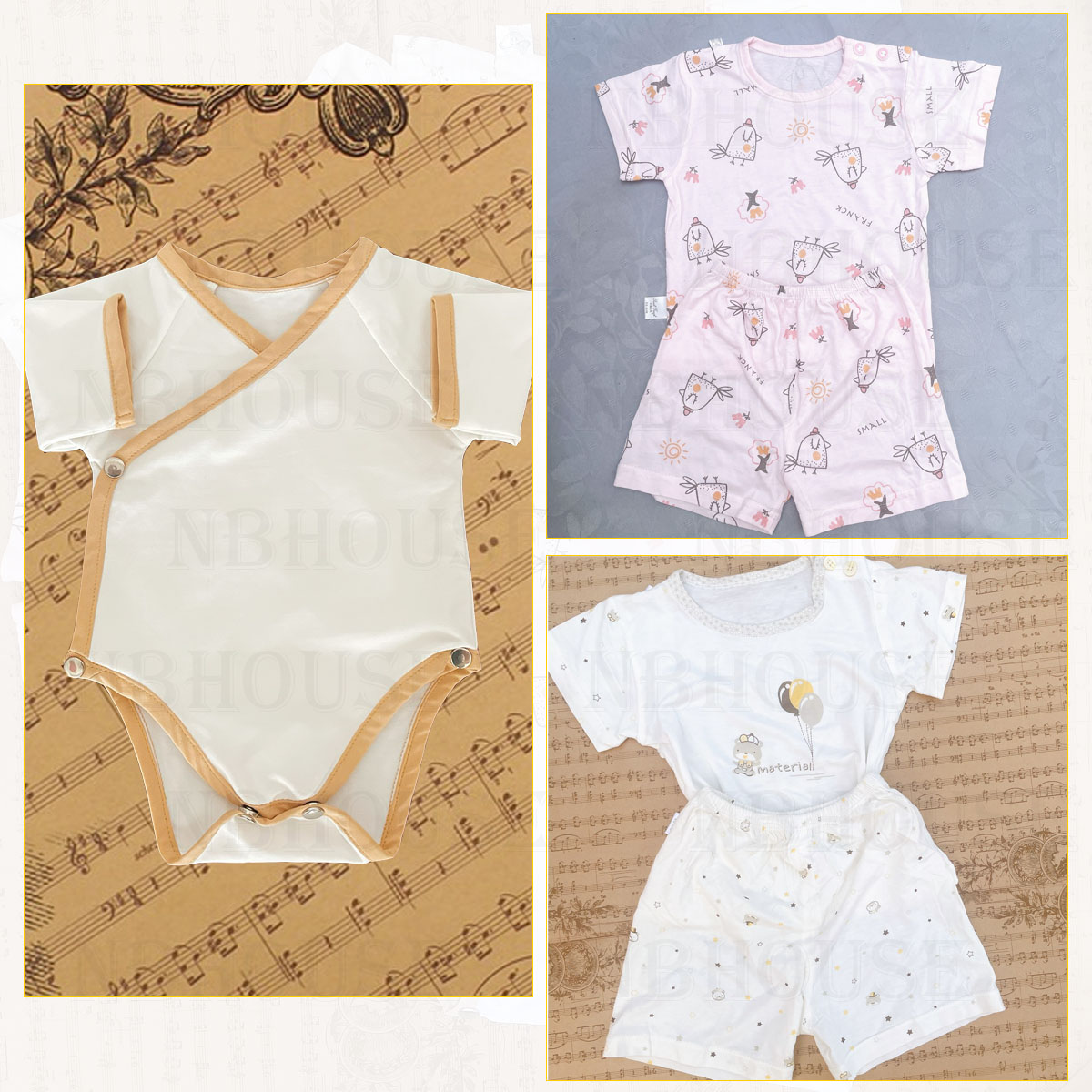 Hình ảnh Set 3 Bộ Đồ Sơ Sinh Cotton Khác Mẫu Cho Bé Trai Và Bé Gái (2 Bộ Rời, 1 Bộ Bodysuit)