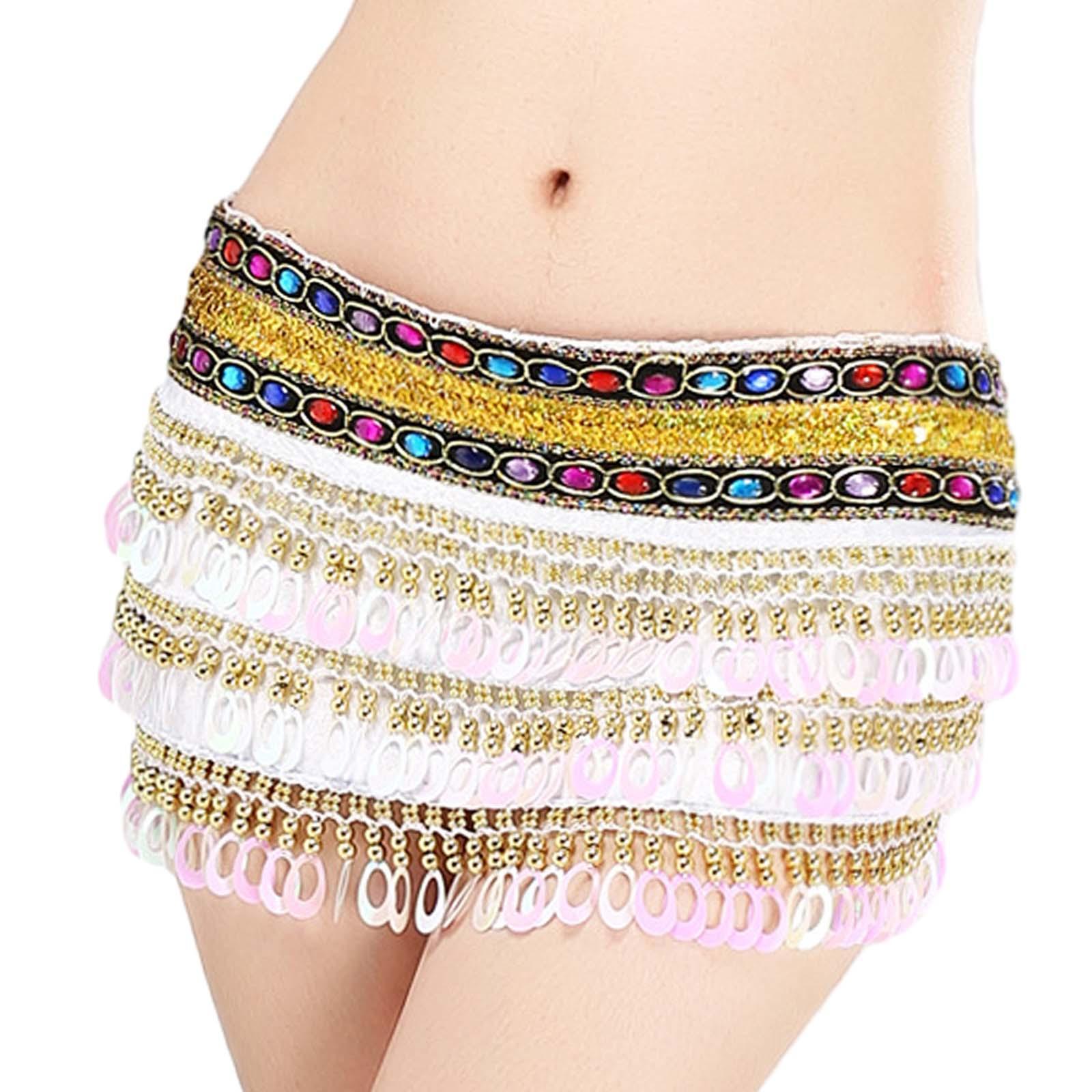 Women Belly Dance Skirt Dancewear Hip Belt Sparkly Tassel Scarf Belt Hip Scarf Wrap for Performance Samba Dancer Music Festival Themed Party