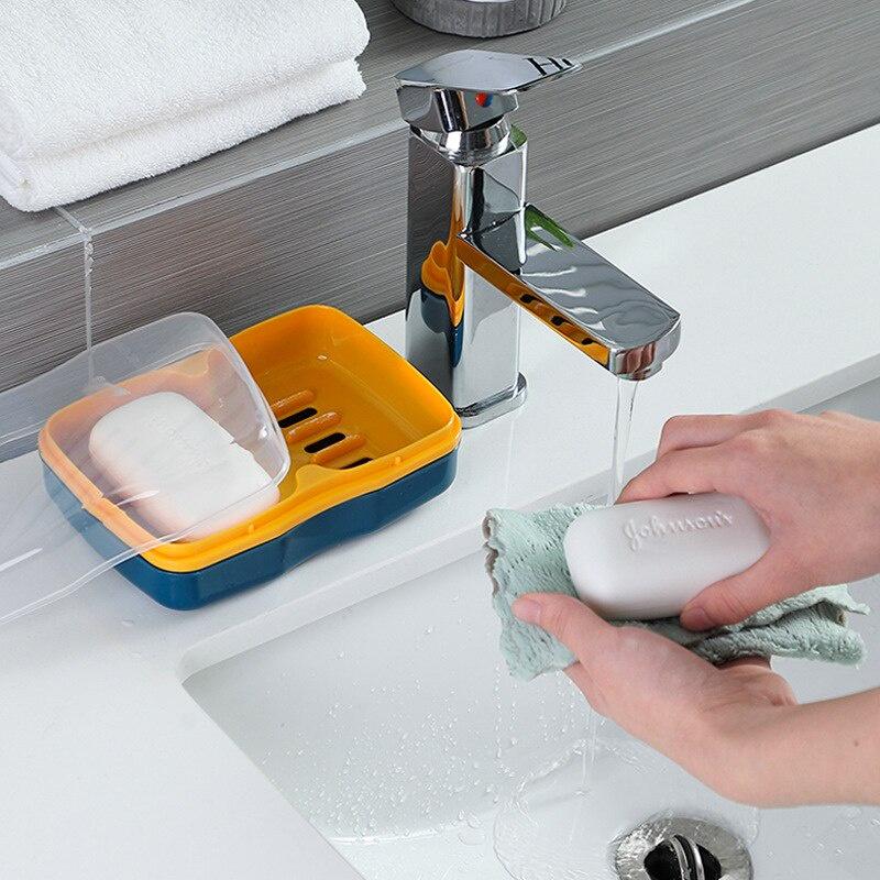 Double Layer With Cover Soap Box Bathroom Holder Dish Storage Plate Tray Soap Holder Case Supplies Bathroom Gadgets Bathroom