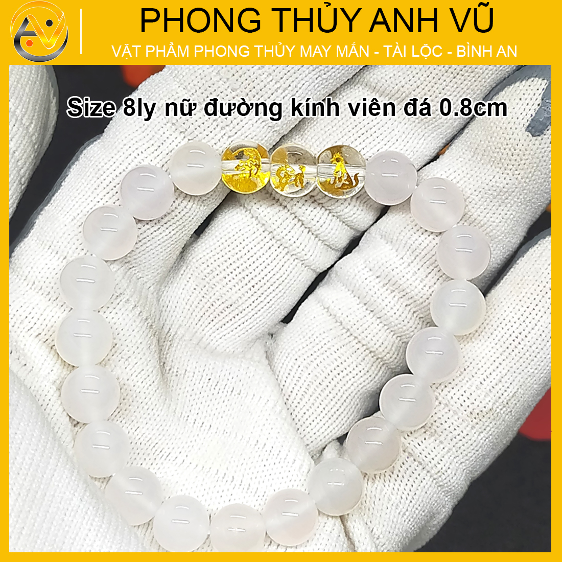 Vòng mã não trắng dần ngọ tuất đã khai quang - vòng đeo tay phong thủy may mắn tài lộc - size 8 10ly cho nữ - Vòng Tam Hợp Anh Vũ