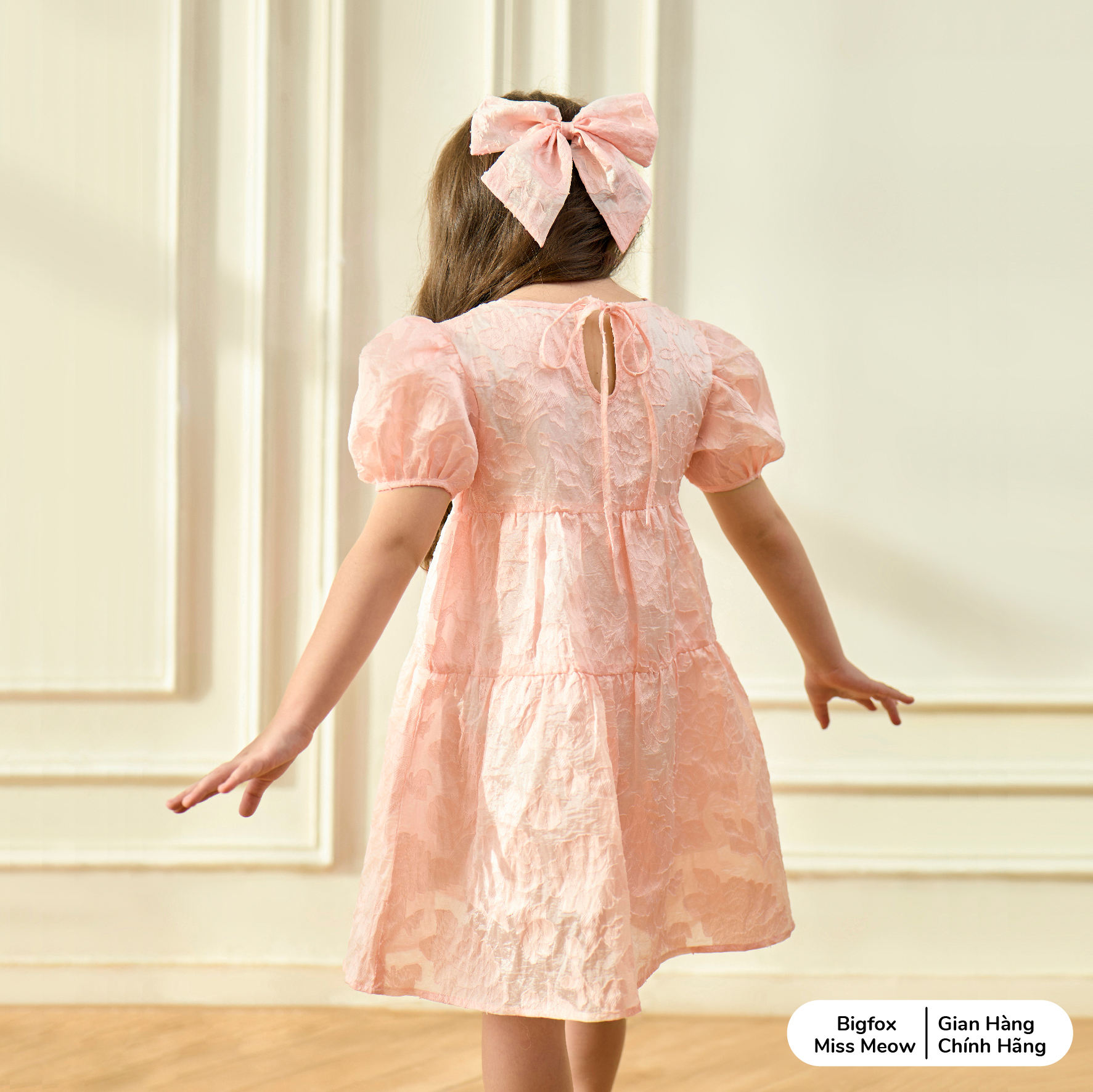 Đầm xòe công chúa bé gái dự tiệc Bigfox Miss Meow size đại mùa hè tay phồng vải tơ organza cỡ trẻ em 3-11 tuổi 30kg 35kg