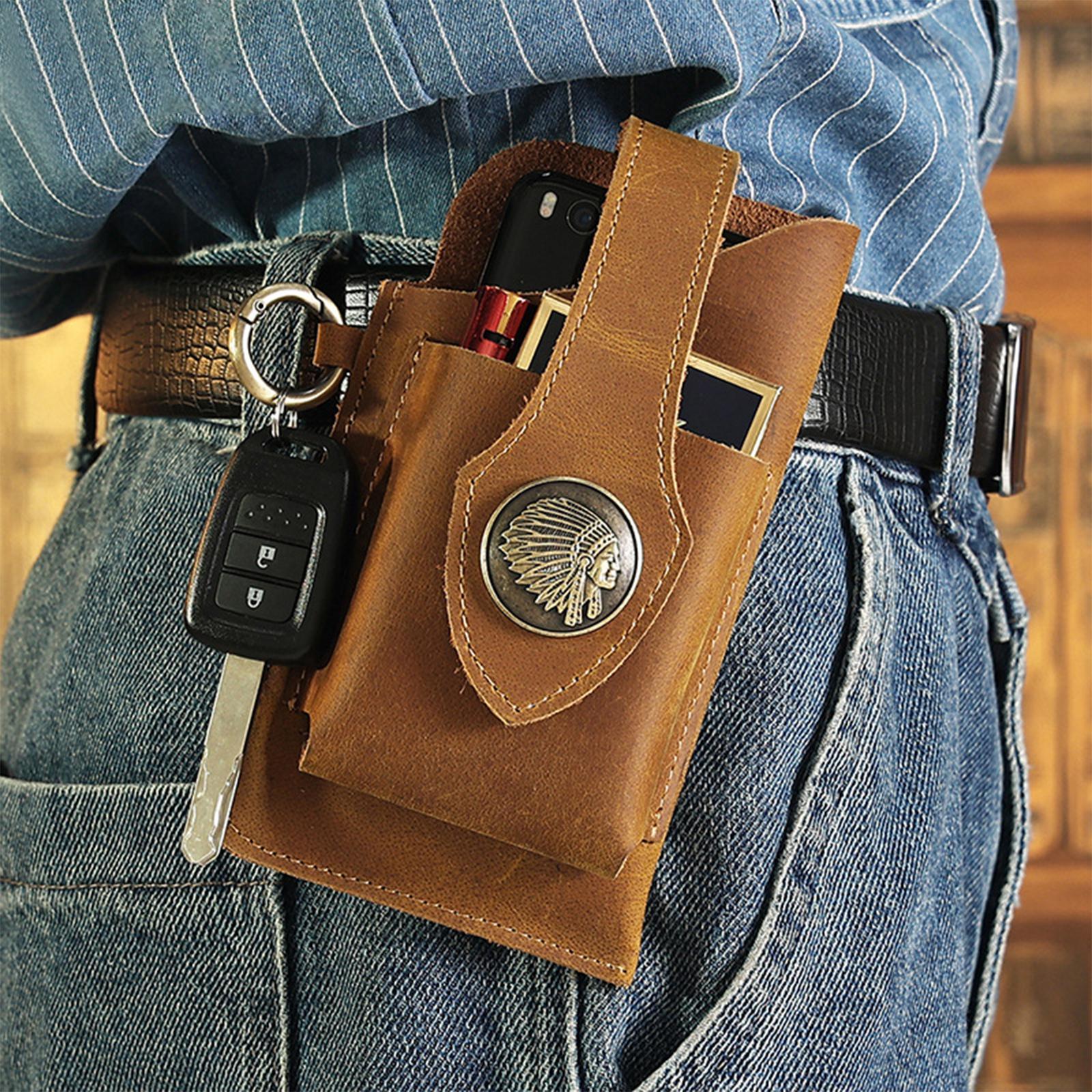Leather Belt Phone Pouch, Cell Phone Holster, Universal Leather Phone Case with Belt Clip, for Men and Women