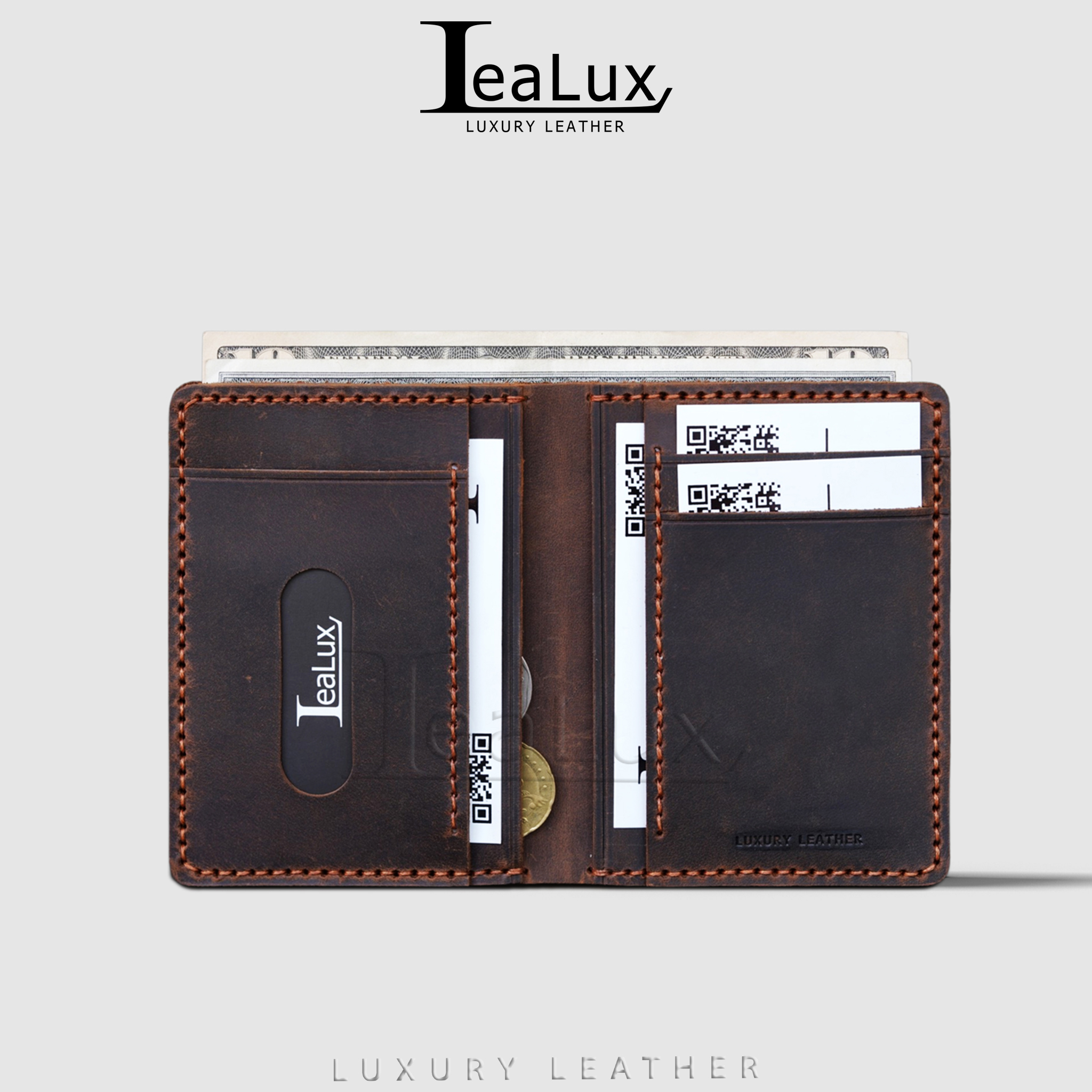 Ví Đứng Da Sáp Đựng Giấy Tờ Cũ Handmade Lealux The Stand Wallet