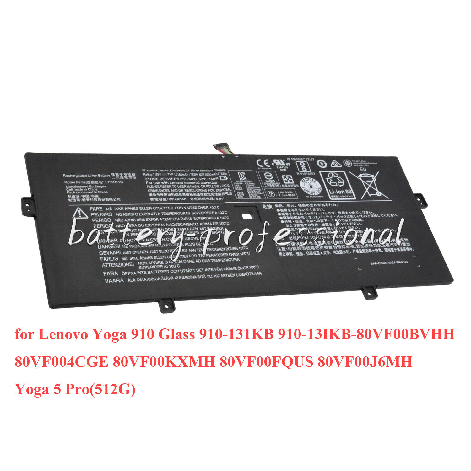 Pin Dùng Cho Laptop Lenovo Yoga 910 910-13IKB 5B10L22508 L15M4P23 Battery Original 78Wh