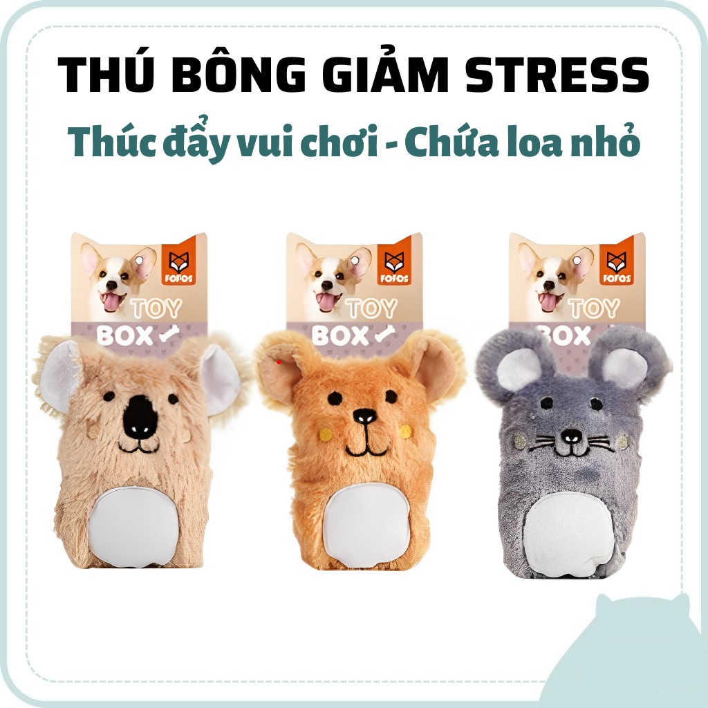 Đồ chơi cho chó FOFOS, Đồ chơi thú bông hình động vật, Tiếng kêu đáng yêu, Giảm đau răng nướu, Vải nhung mềm mại an toàn