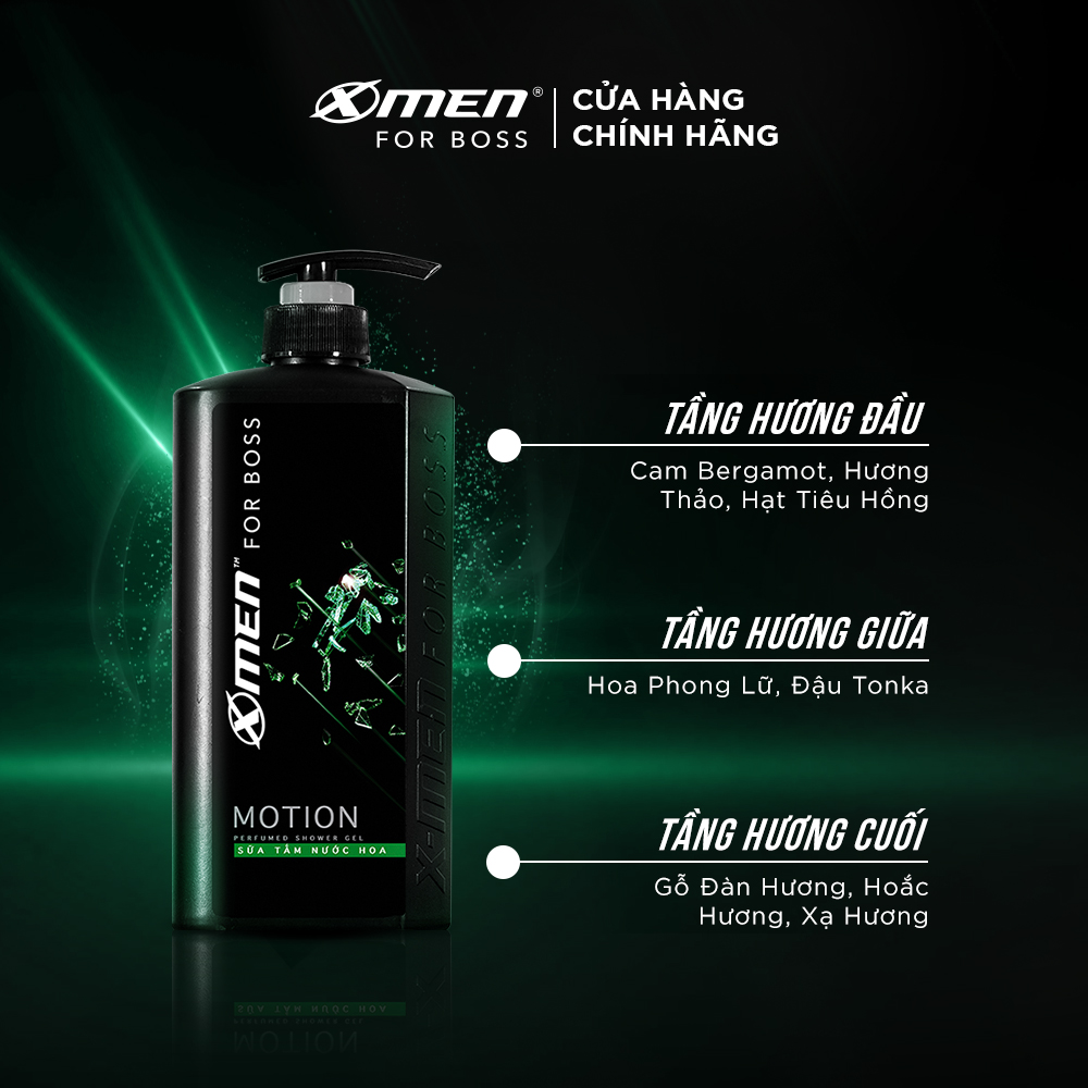 Sữa tắm nước hoa X-Men For Boss Motion - Mùi hương năng động phóng khoáng 650g