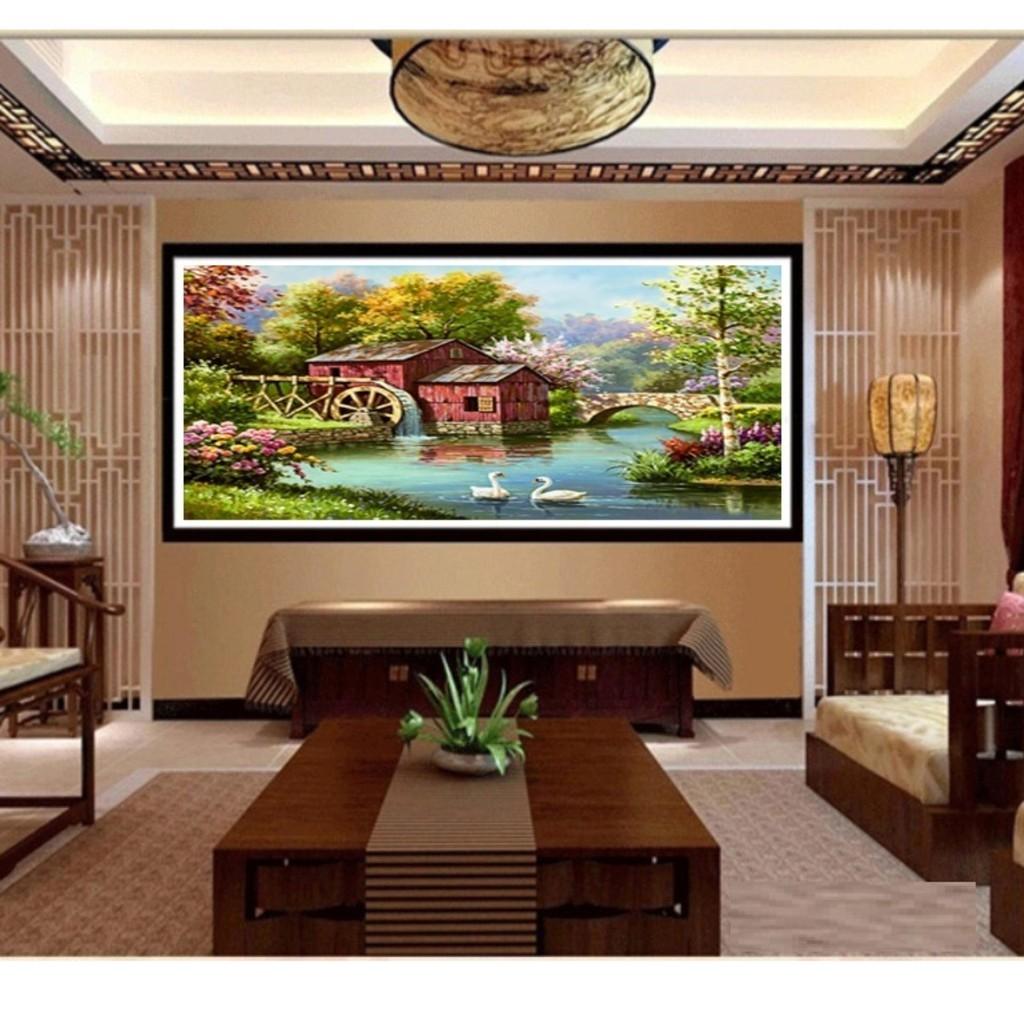 FreeShip từ 250K-Tranh đính đá cao cấp ngôi nhà mùa xuân DF2834 kt 75X55cm