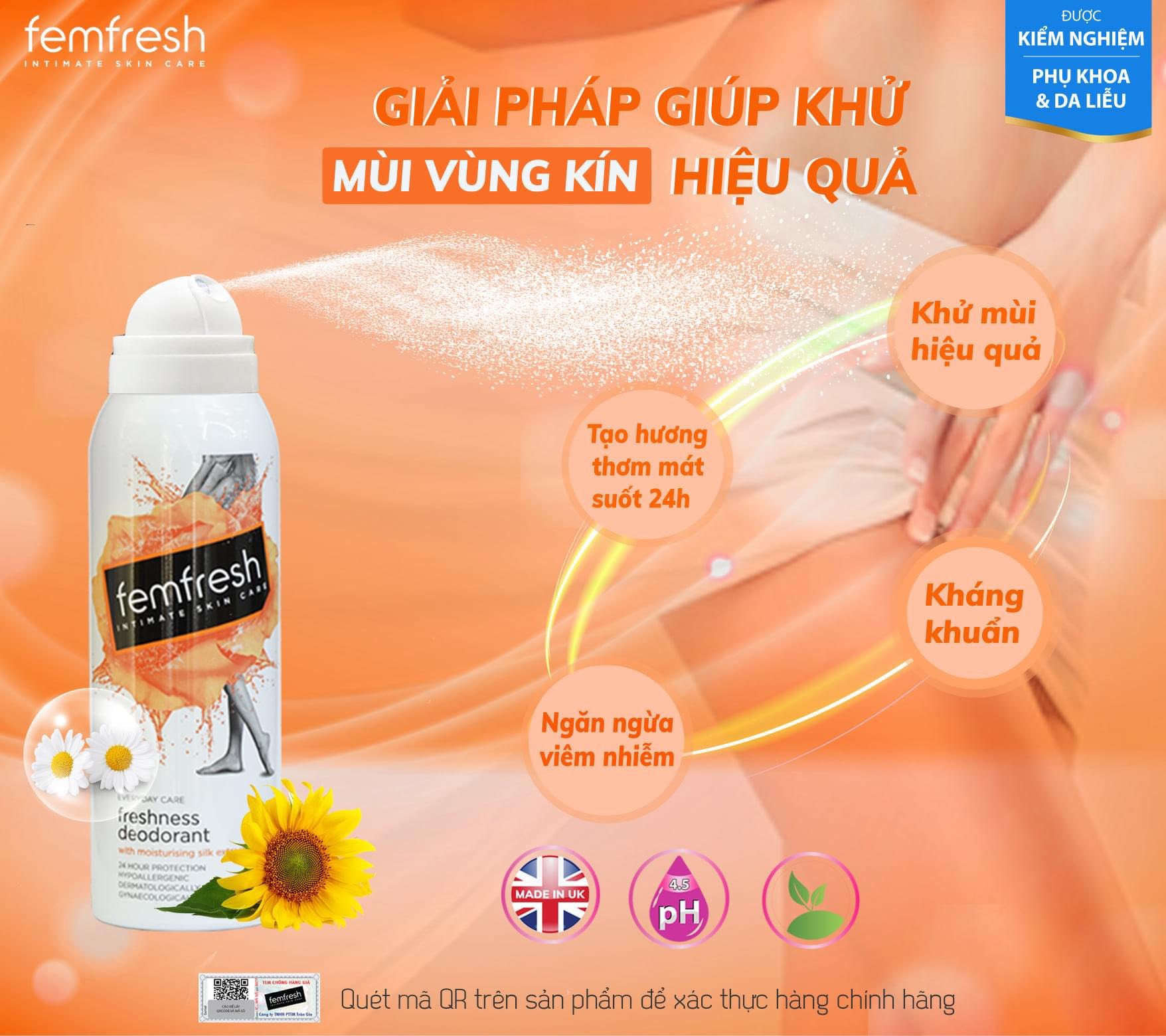 Xịt thơm mát vùng kín cao cấp Femfresh 125ml (Nhập khẩu)