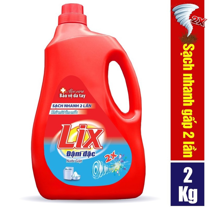 Nước giặt Lix đậm đặc hương hoa chai 2kg NG201 tăng gấp đôi sức mạnh giặt tẩy quần áo