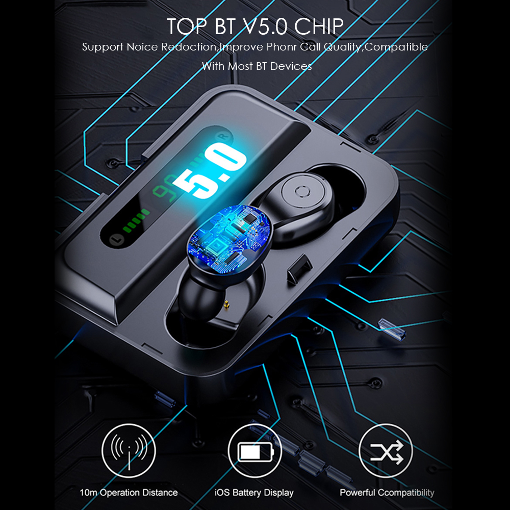 Tai Nghe Chống Thấm Nước Cho Điện Thoại Thông Minh BT5.0 F9 LED
