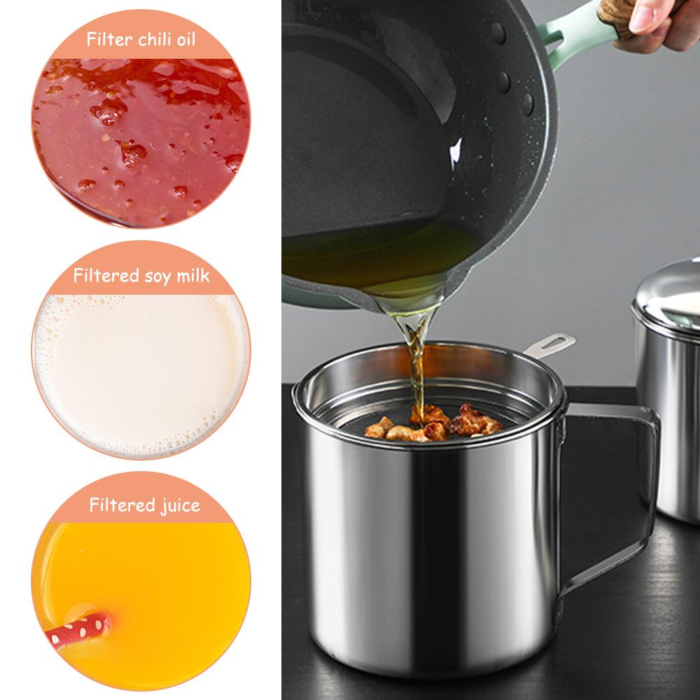 1.8L Thép Không Gỉ Lọc Dầu Nồi Dầu Xỉ Tách Dầu Dụng Nồi Đựng Bình Lưu Trữ Có Thể Vật Dụng Nhà Bếp Lọc