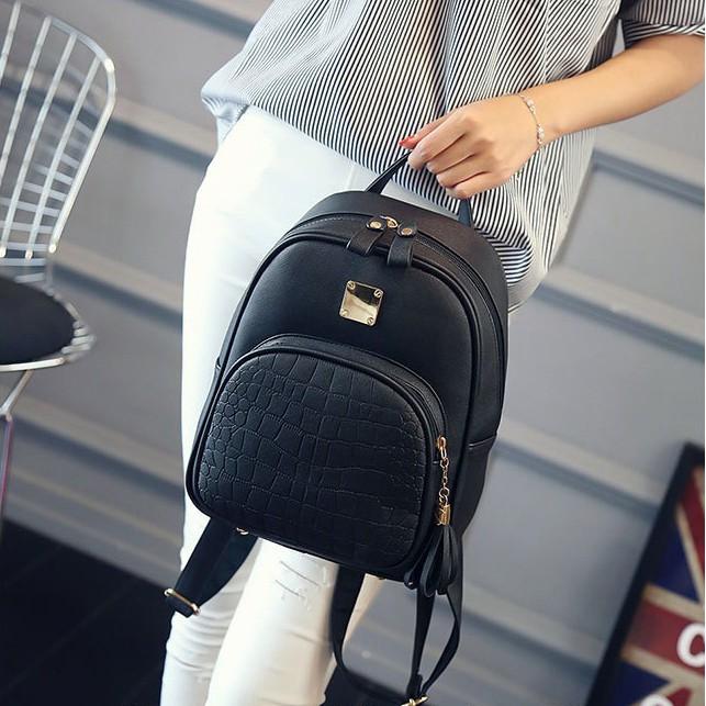 Balo Da Thời Trang Vân Cá Sấu Đen