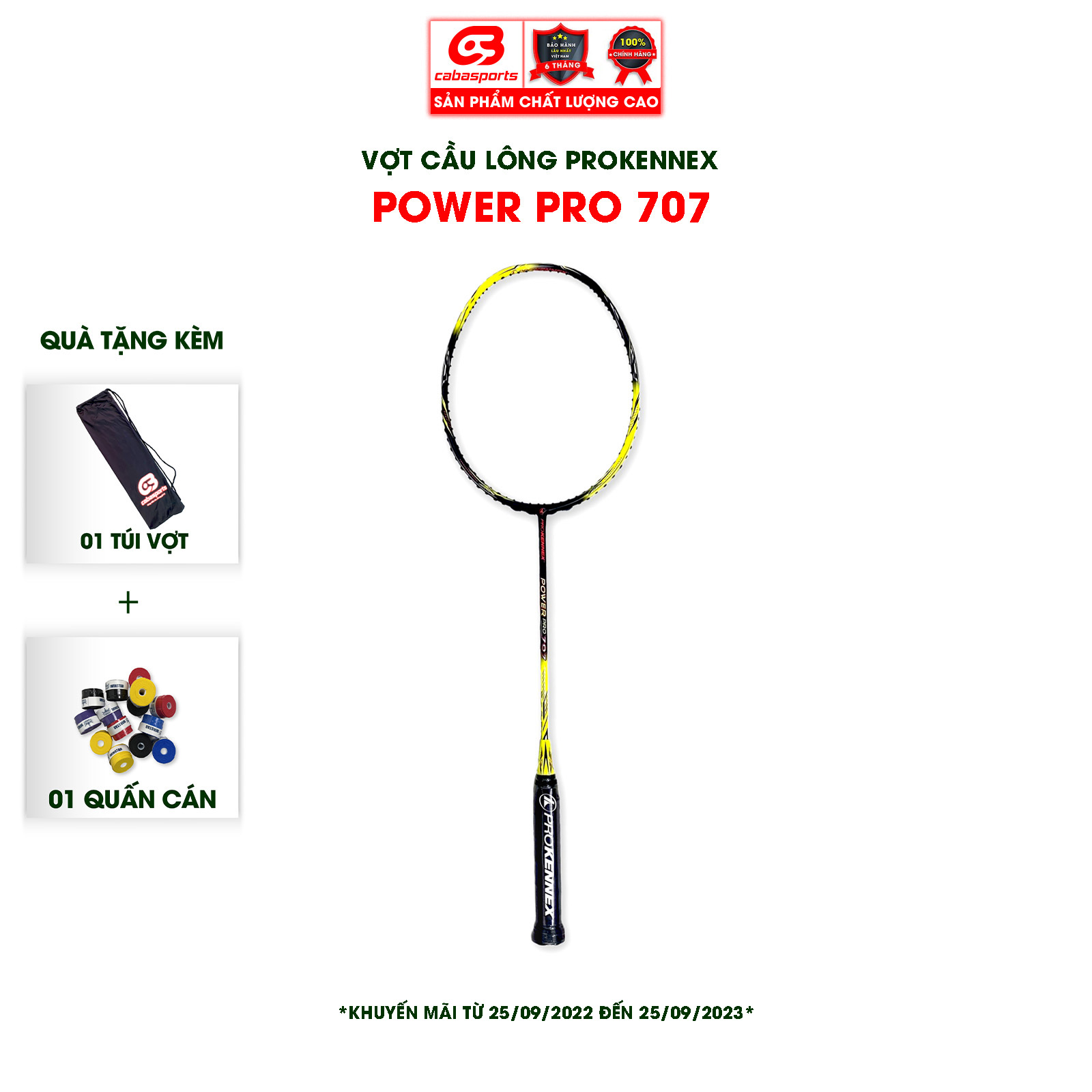 Vợt cầu lông ProKennex POWER PRO 707 chuyên tấn công chính hãng carbon chất lượng (1 cây) - ĐÃ CĂNG LƯỚI