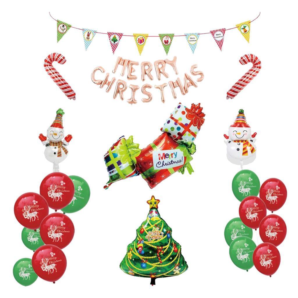 Merry Christmas Party Decorations Set-Banner Balloons,Foil & Latex Balloon